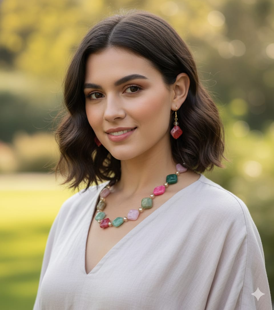 Western Stone Necklace With Earrings